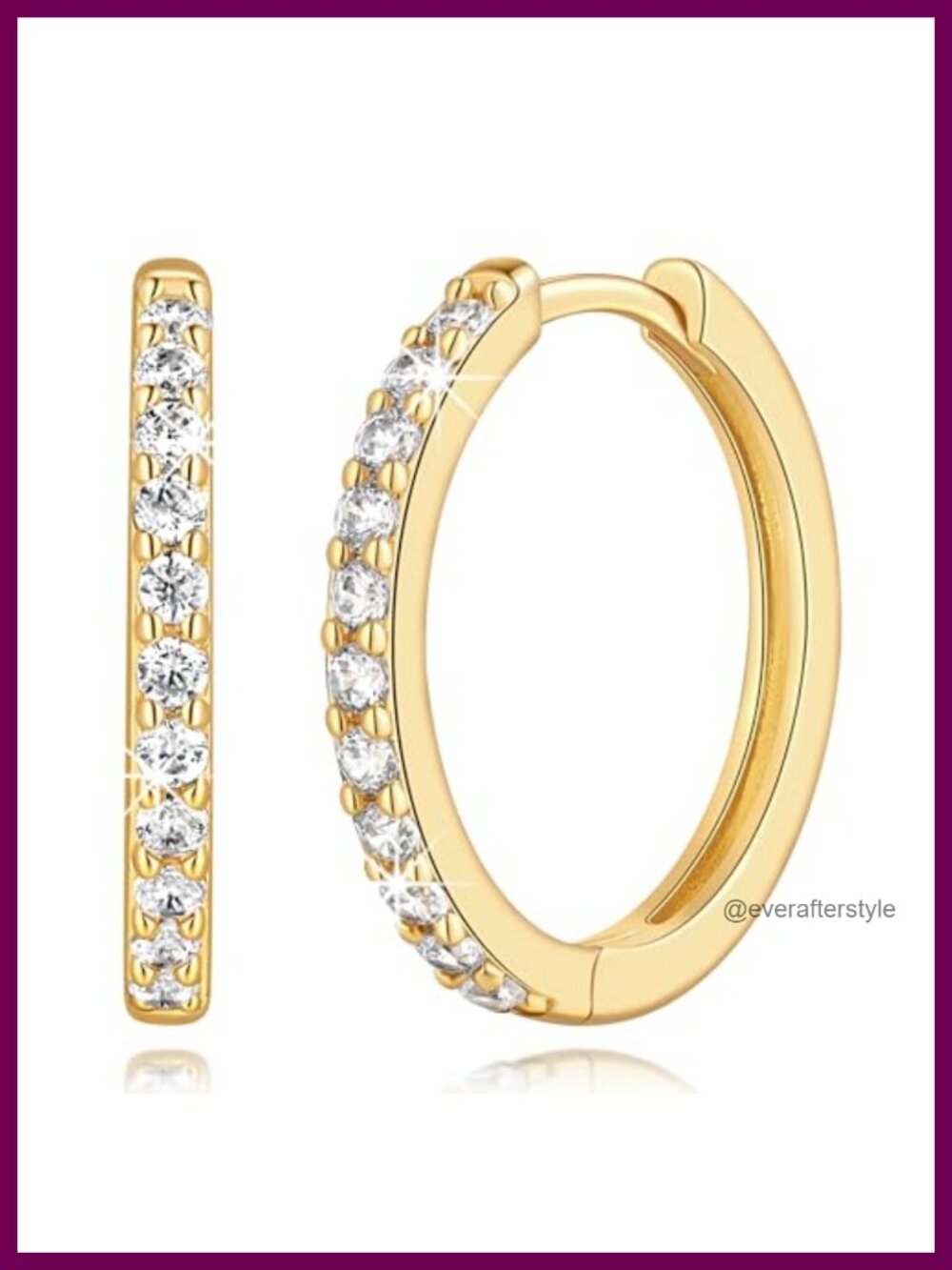 14K Gold Plated Hoop Earrings with Cubic Zirconia, Small Huggies, 6 Sizes